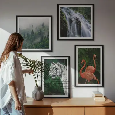 Komplet slika za spavaću sobu s motivom tigrova, vodopada, plamenaca i prirode