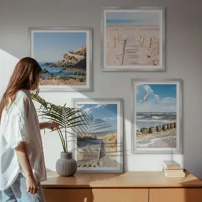 Dekorativni komplet slika za zid s motivom plaže, pijeska, valova, neba i ptica