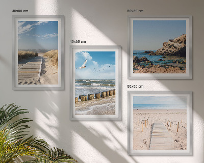 Dekorativni komplet slika za zid Plaža, pijesak, valovi, nebo, ptice