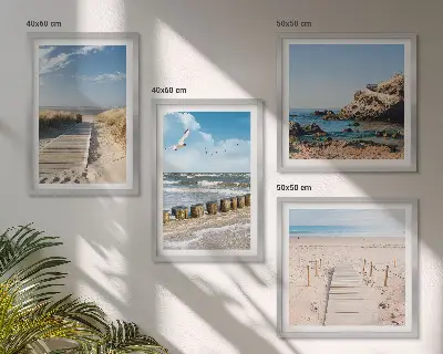 Dekorativni komplet slika za zid s motivom plaže, pijeska, valova, neba i ptica