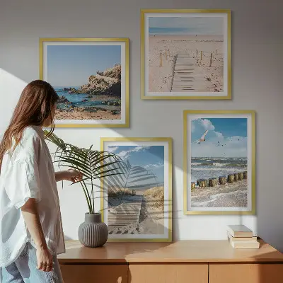 Dekorativni komplet slika za zid s motivom plaže, pijeska, valova, neba i ptica