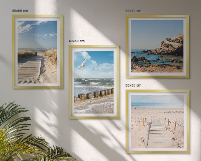 Dekorativni komplet slika za zid Plaža, pijesak, valovi, nebo, ptice