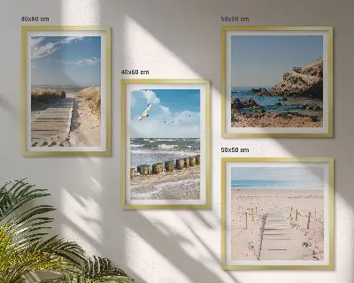 Dekorativni komplet slika za zid s motivom plaže, pijeska, valova, neba i ptica