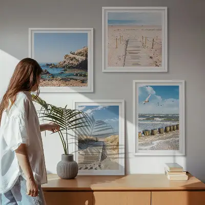 Dekorativni komplet slika za zid s motivom plaže, pijeska, valova, neba i ptica