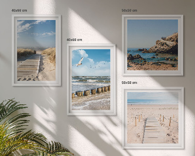 Dekorativni komplet slika za zid Plaža, pijesak, valovi, nebo, ptice