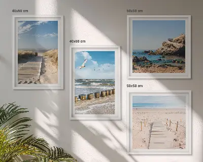 Dekorativni komplet slika za zid s motivom plaže, pijeska, valova, neba i ptica