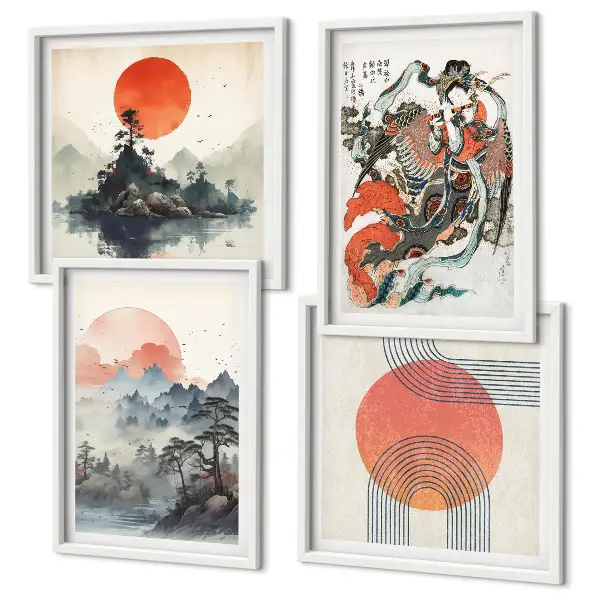 Komplet slika za spavaću sobu s motivom azijskih krajolika u japandi stilu
