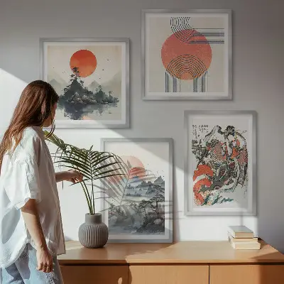 Komplet slika za spavaću sobu s motivom azijskih krajolika u japandi stilu