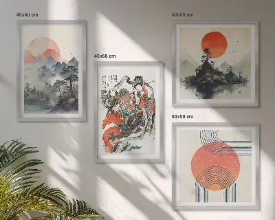 Komplet slika za spavaću sobu s motivom azijskih krajolika u japandi stilu