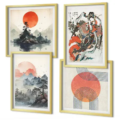 Komplet slika za spavaću sobu s motivom azijskih krajolika u japandi stilu
