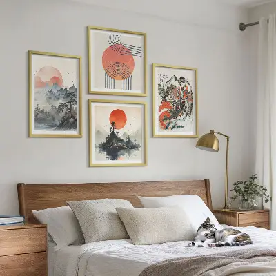 Komplet slika za spavaću sobu s motivom azijskih krajolika u japandi stilu