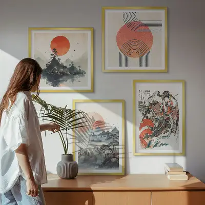 Komplet slika za spavaću sobu s motivom azijskih krajolika u japandi stilu