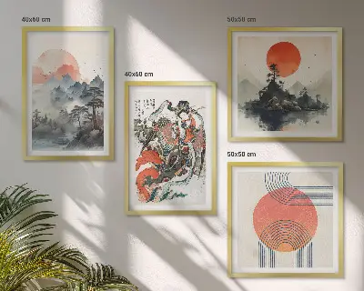 Komplet slika za spavaću sobu s motivom azijskih krajolika u japandi stilu