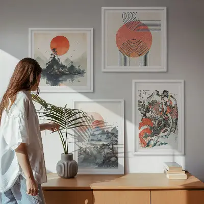 Komplet slika za spavaću sobu s motivom azijskih krajolika u japandi stilu