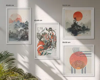 Komplet slika za spavaću sobu s motivom azijskih krajolika u japandi stilu