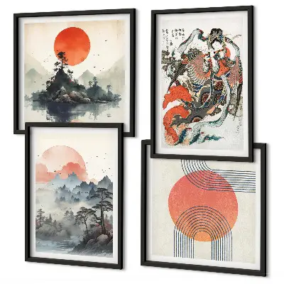 Komplet slika za spavaću sobu s motivom azijskih krajolika u japandi stilu