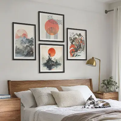 Komplet slika za spavaću sobu s motivom azijskih krajolika u japandi stilu