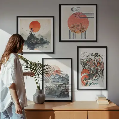 Komplet slika za spavaću sobu s motivom azijskih krajolika u japandi stilu