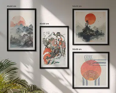Komplet slika za spavaću sobu s motivom azijskih krajolika u japandi stilu