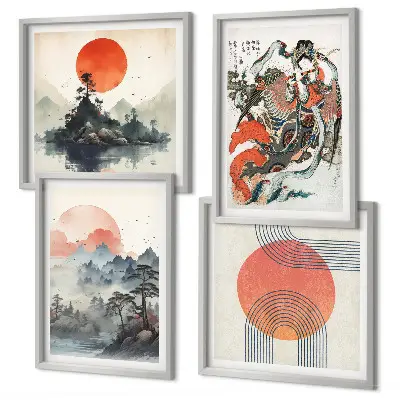 Komplet slika za spavaću sobu s motivom azijskih krajolika u japandi stilu