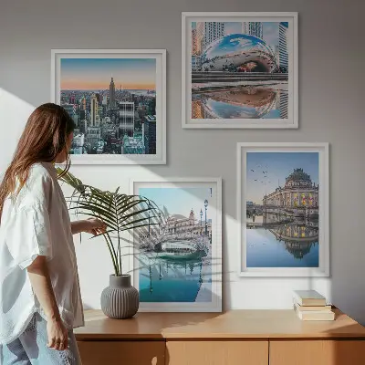 Arhitektura gradova na vodi set od 4 slike u okviru
