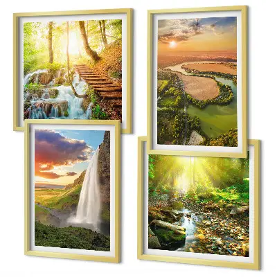 Komplet slika za spavaću sobu motiva vodopada i narančastih planina