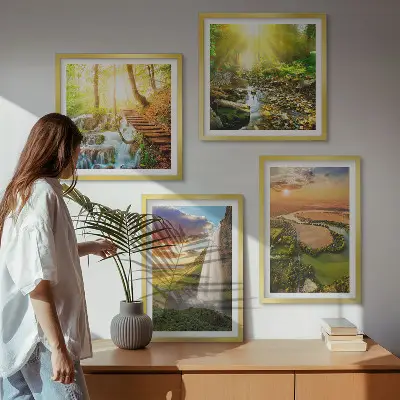 Komplet slika za spavaću sobu motiva vodopada i narančastih planina