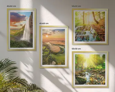 Komplet slika za spavaću sobu motiva vodopada i narančastih planina