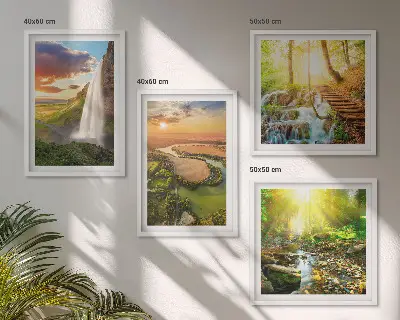 Komplet slika za spavaću sobu motiva vodopada i narančastih planina