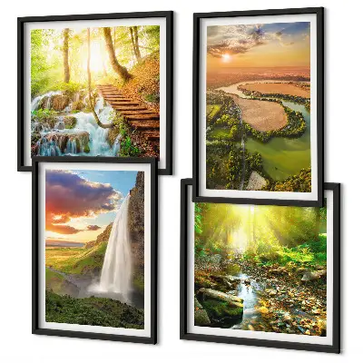 Komplet slika za spavaću sobu motiva vodopada i narančastih planina
