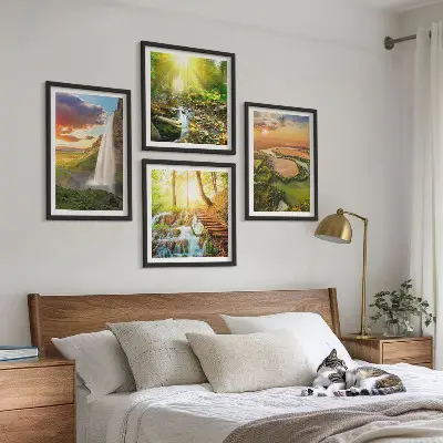 Komplet slika za spavaću sobu motiva vodopada i narančastih planina