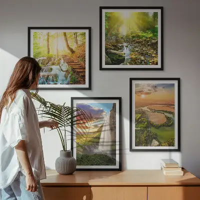 Komplet slika za spavaću sobu motiva vodopada i narančastih planina
