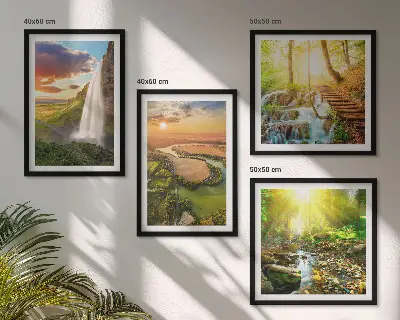 Komplet slika za spavaću sobu motiva vodopada i narančastih planina