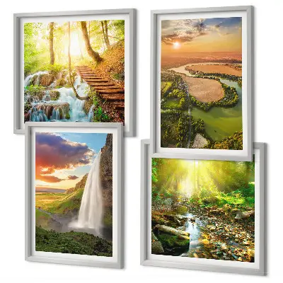 Komplet slika za spavaću sobu motiva vodopada i narančastih planina
