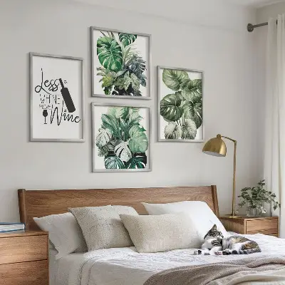 Set od 4 slike u okviru motiv zelenog lišća vinske biljke