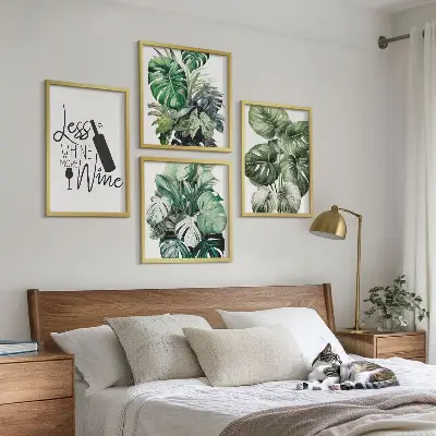 Set od 4 slike u okviru motiv zelenog lišća vinske biljke