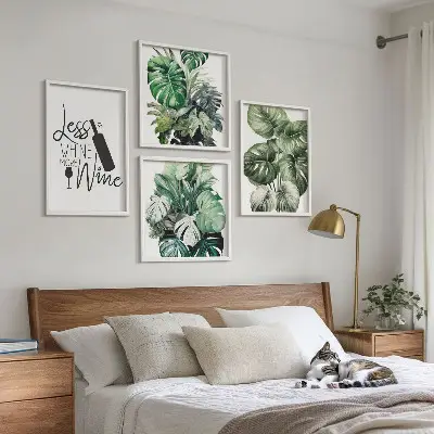 Set od 4 slike u okviru motiv zelenog lišća vinske biljke