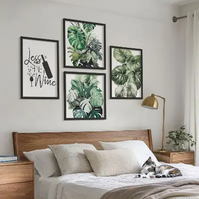 Set od 4 slike u okviru motiv zelenog lišća vinske biljke