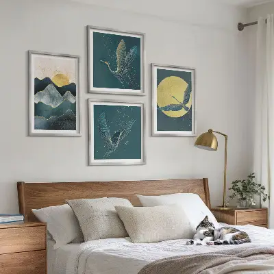 Set 4 slike u okviru motivi ždralova na Mjesečevim planinama