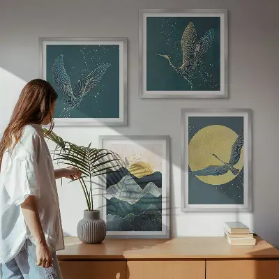 Set 4 slike u okviru motivi ždralova na Mjesečevim planinama