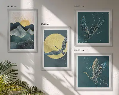 Set 4 slike u okviru motivi ždralova na Mjesečevim planinama