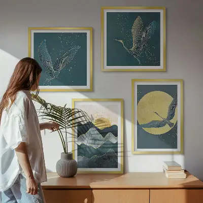 Set 4 slike u okviru motivi ždralova na Mjesečevim planinama