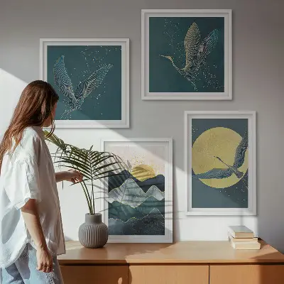 Set 4 slike u okviru motivi ždralova na Mjesečevim planinama