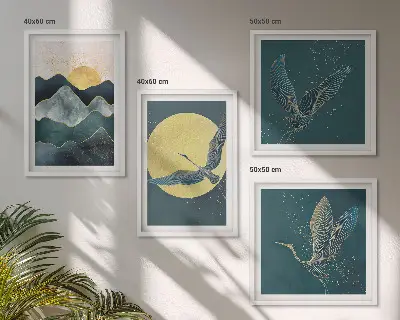 Set 4 slike u okviru motivi ždralova na Mjesečevim planinama