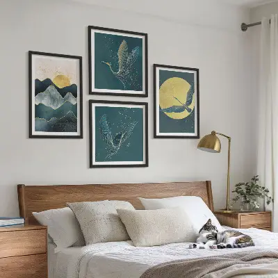 Set 4 slike u okviru motivi ždralova na Mjesečevim planinama