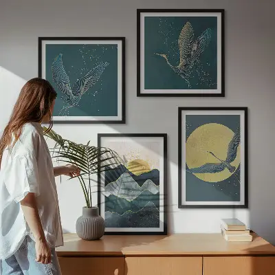 Set 4 slike u okviru motivi ždralova na Mjesečevim planinama