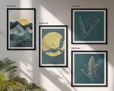 Set 4 slike u okviru motivi ždralova na Mjesečevim planinama