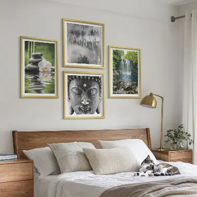 Komplet slika za spavaću sobu harmonija prirode s motivom kamenja, vode i Bude