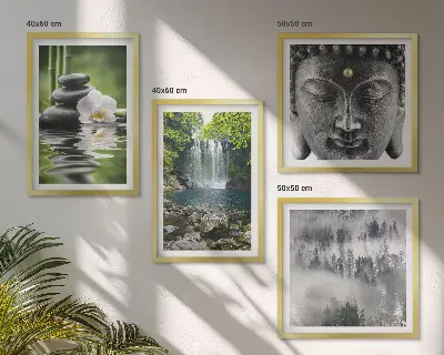 Komplet slika za spavaću sobu harmonija prirode s motivom kamenja, vode i Bude