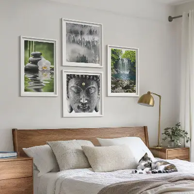 Komplet slika za spavaću sobu harmonija prirode s motivom kamenja, vode i Bude
